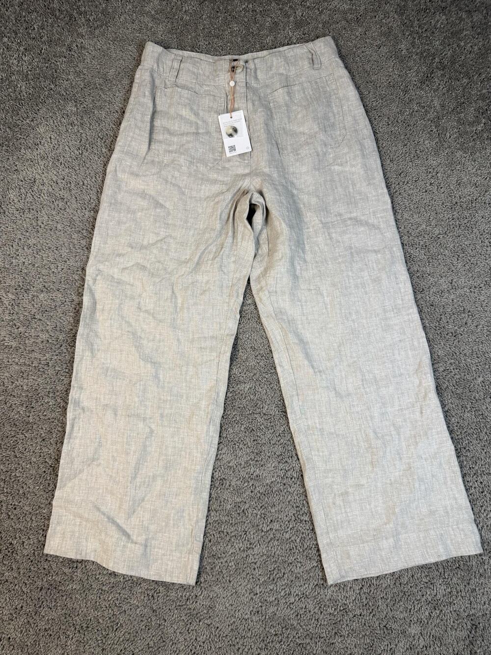 Quince Pants Womens 10 Beige Linen Wide-Leg Dress Pants Pleated 28 Inseam